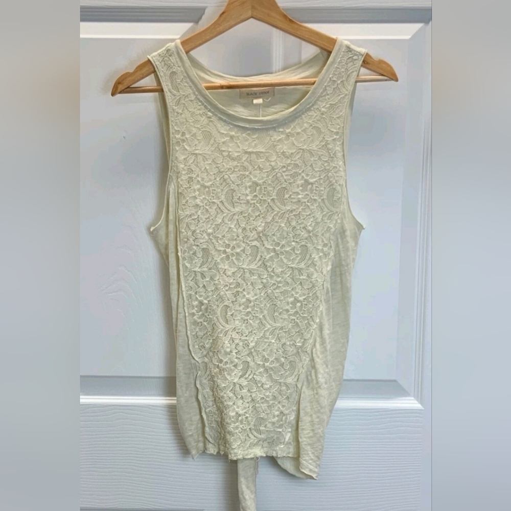 Y2K - Black Swan Ivory Floral Lace Sleeveless Tank Top Asymmetrical Boho Sz Med